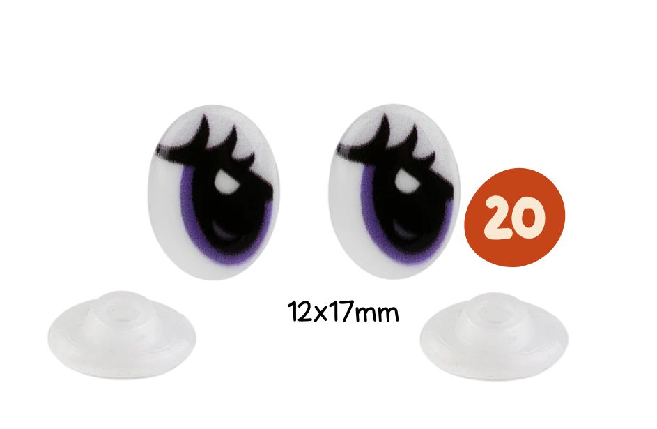 Yeux violet avec cils pour peluche
