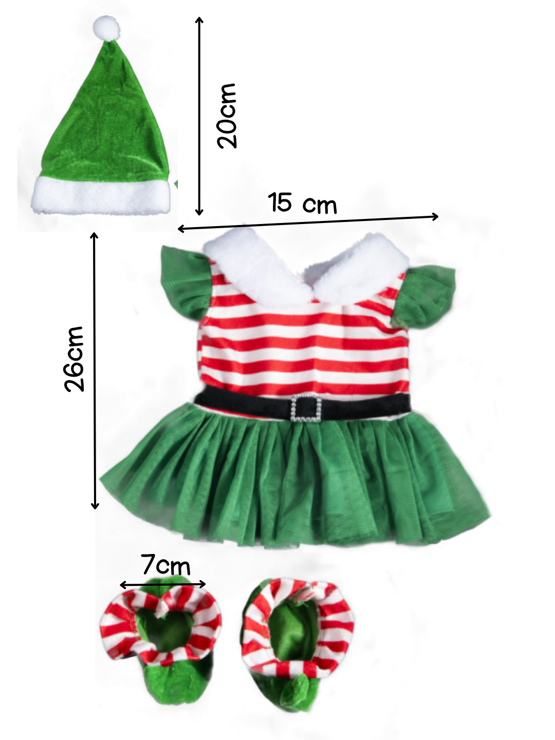 Tenue de Noël – Petite Lutinette avec Chapeau & Chaussures