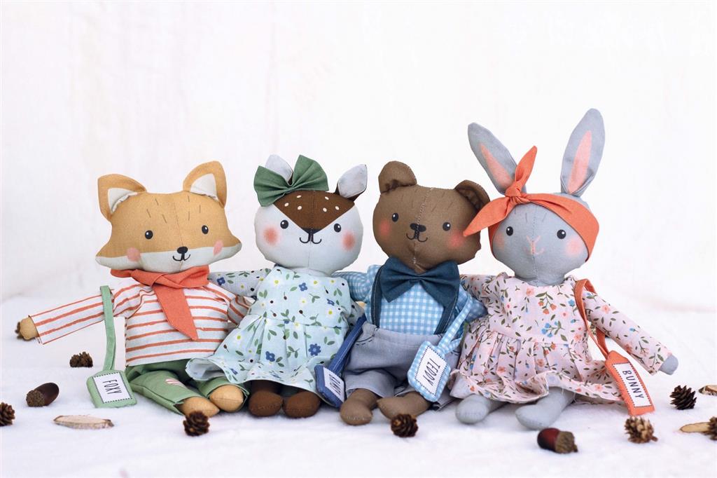 Peluches Stafil collection Renard, faon, ours lapin - 4 amis pelucheux