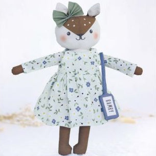 Poupée Faon Bambi robe à fleurs fait main